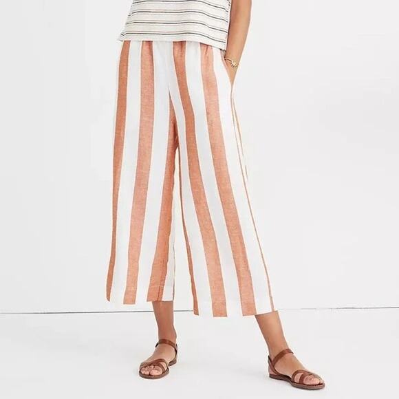 Linen Blend Madewell Huston Pull On Crop Pants Bold Stripe Beach Summer Preppy - Picture 3 of 16